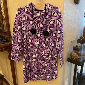 PANDA Print Purple Plush Fleece Drawstring Hooded Sleep Dress Size Small